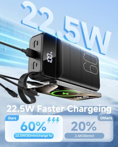 PDBEST 60000mAh Portable Power Bank Fast Charging with 3-in-1 Cable — view 2