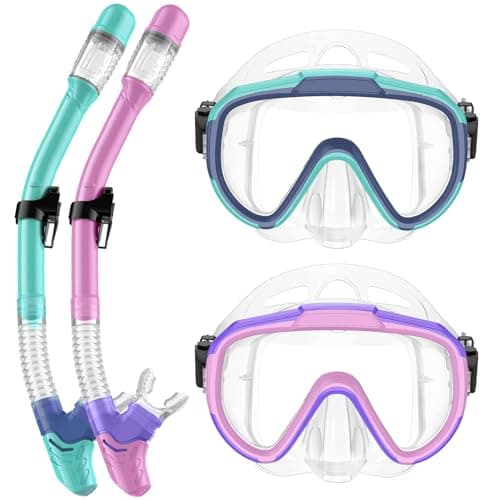 Lealinga Snorkel Set Kids 6-14 Anti-Fog Panoramic View Child Snorkel Mask