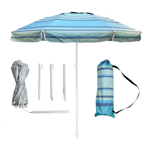 LOTTAFUN 6ft Beach Umbrella - Heavy Duty Wind Resistant UV 50+ Portable Sun Shade with Sand Anchor & Carry Bag, Outdoor Folding Umbrella for Beach, Pool, Patio, Garden NO Tilt The sand needs to exceed