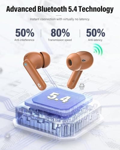 Wireless Earbuds, Bluetooth 5.4 Headphones In Ear with 4 ENC Mic, 2026 Wireless Earphones Noise Cancelling Deep Bass, LED Display, Bluetooth Earbuds 36H Playtime, IP7 Waterproof Ear buds, USB-C Brown — view 2