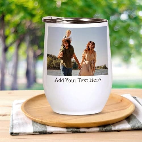 EKAM Personalised Mug Any Photo Image Text Logo Cup - 12oz Travel Mug Wine Tumbler with Lid Insulated Stainless Steel Wine Glass Double Wall - Gift for Valentine’s Day, Birthday, Christmas Day — view 3
