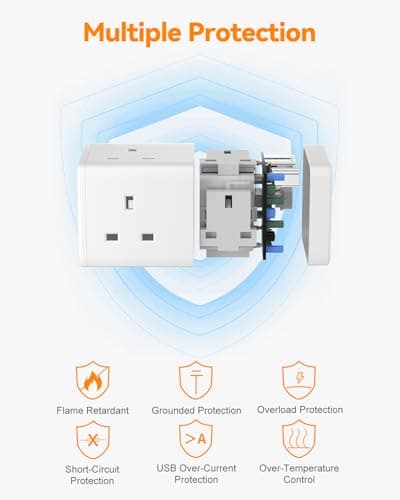 UK to EU Plug Adapter with 4 USB (2 USB-C), 3 Outlets with Switch, White — view 5