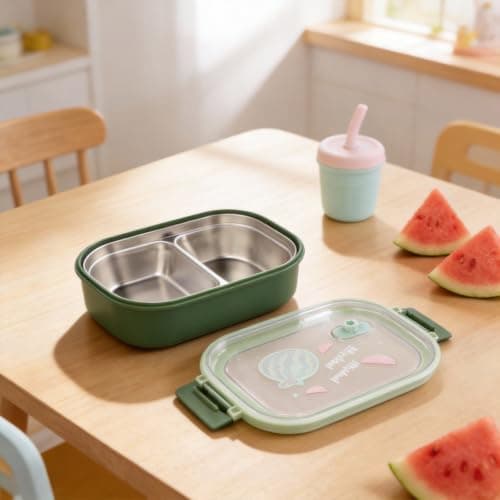 LatoYard Insulated Lunch Box Stainless Steel Compartment Food Storage 1000ml Portable Thermal Carrier for Kids Adults Picnic Travel Outdoor(Green) — view 3