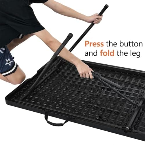 Amazon Basics 6 Foot Rectangular Folding Table with Carrying Handle, Indoor & Outdoor, Portable, Lightweight, Travel Table, Picnic, Camping, Black, 182 x 75 x 73 cm — view 4
