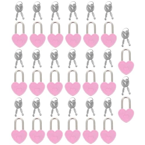 SHERCHPRY Small Alloy and Plastic Travel Locks with Keys 20 Sets of Mini Heart Shaped Padlocks with Safety Features for Suitcases and Bridge Use Gift for Couples