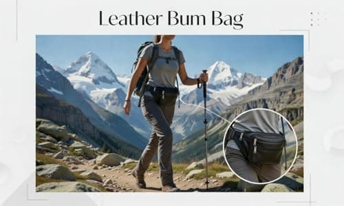 LTG 100% Genuine Leather Bum Bag – Black & Brown Fanny Pack Waist Belt with 4 Zipped Pockets – Unisex Travel Holiday Sports Gym Running Hip Purse Adjustable Strap — view 3