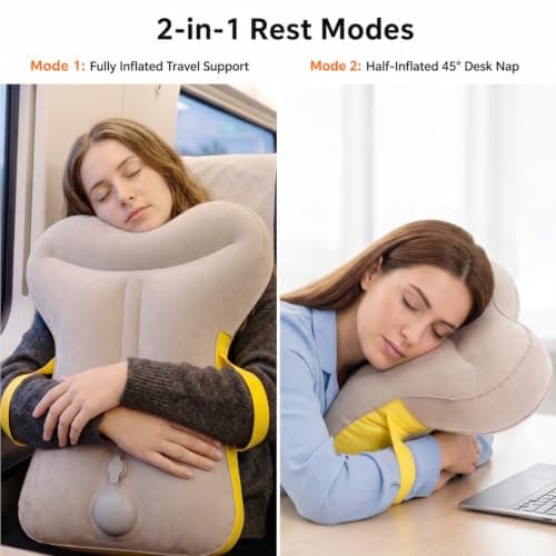Inflatable Travel Pillow for Airplane Durable Ergonomic Hugging Neck Pillow — view 6