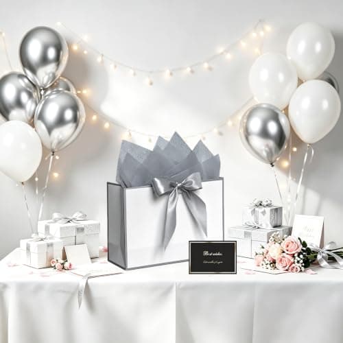 SHUBEIEUMI 3Pcs Gift Bags 28x20x10cm, Paper Bags(White With Silver Frame) — view 5