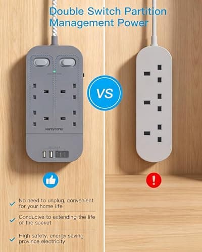 Gray Extension Lead 1.8M, 4 Way Plug Extension with 4 USB Slots(2 USB C) — view 2
