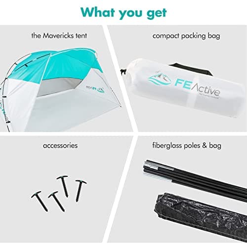 FE Active Pop Up Beach Shelter - Easy Set up Family Beach Tent Outdoor Sun Shelter Half Dome Canopy tent Adults & Kids Sun Shade for Camping, Hiking, Travel, Backpacking | Designed in California, USA — view 5