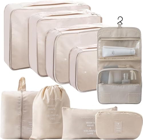 packing cubes for suitcases 9 PCS Packing Cubes compression(Beige)