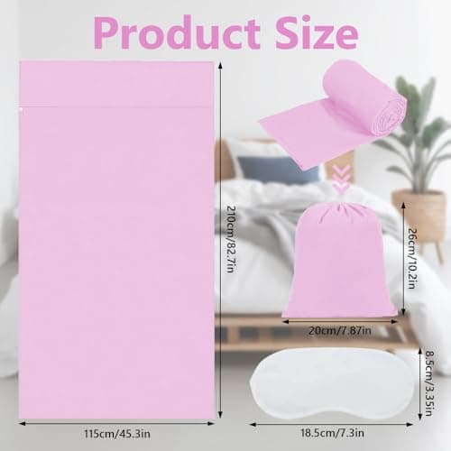 Jonuin Sleeping Bag Liner, 210 x 115 cm Sleeping Bag Liners, Lightweight, Soft & Portable Travel Sheet for Adults, Unisex Sleeping Bag Liner for Backpacking, Camping, Hotels, and Summer Trips (Pink) — view 2