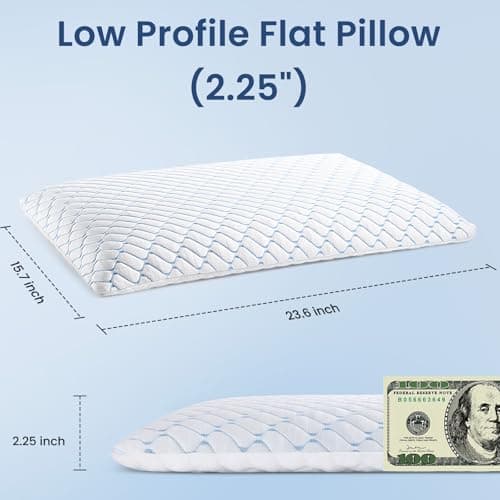 Wuly4ever Ultra Thin Memory Foam Pillow 2.25 inch for Stomach Sleepers, Low Profile Flat Pillow for Minimal Height Support, Slim Pillow With Removable Cooling Cover, 60×40×5.7cm — view 4