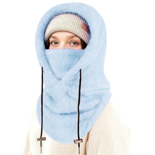 Balaclava Winter Thermal Fleece Snood Balaclavas for Men Unisex Neck Warmer Snoods for Men Women Sherpa Hood Ski Mask Windproof Face Cover Hat Neck Gaiter Skiing Fishing Outdoor Sports Sky Blue