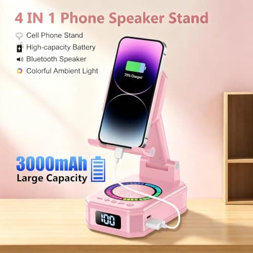 Gift for Men Women, Valentines Gifts, Phone Stand with Bluetooth Speaker, Anti-Slip Base, 4-in-1 Design with RGB, Foldable Phone Charger Stand with Wireless Speaker, Tech Gadget for Friends/Parents — view 4