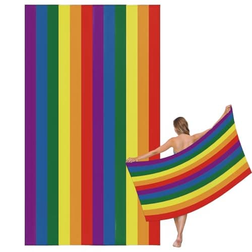 Large Quick Dry Microfibre Beach Bath Towel for Adult,160x90cm Rainbow Sand Free Beach Towel with Bag,Lightweight Gym Yoga Sports Swimming Towel,Compact Travel Summer Beach Towel for Women Men