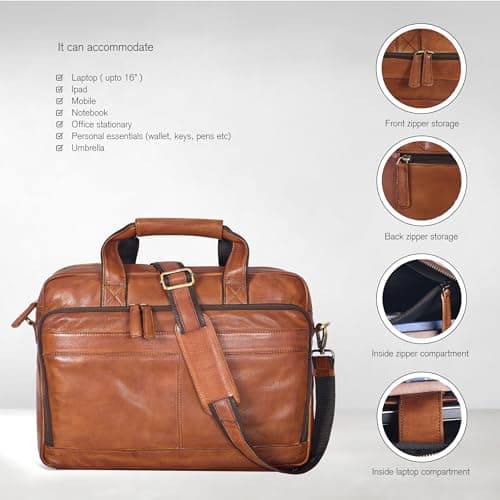 Real Leather Laptop Messenger Bag - Briefcase Crossbody for Men Office — view 4