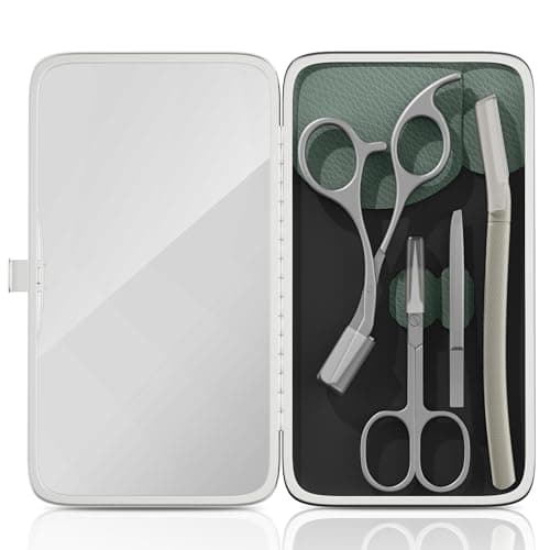 Glamne Eyebrow Trimmer Kit Scissors Tweezers Razor Facial Shaver Grooming Set with Mirror Travel Cases