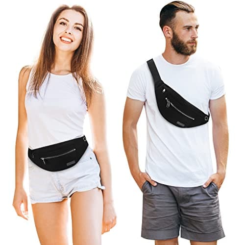 MAXTOP Large Bumbag Waist Fanny Pack Running Belt for Men Women Unisex Bum Bag with Headphone Jack and 4-Zipper Pockets Adjustable Belt for Travel Running Jogging Workout Hiking Gifts Iron Black — view 2