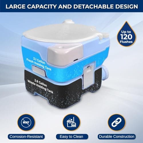 SereneLife Outdoor Camping Toilet, Portable Toilet, Comfortable Flushable for Adults, Travel, Compost, Porta Potty Loo, Detachable Waste Tank & Phone Holder, 15L — view 2