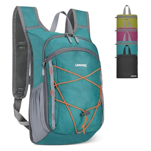LAIMEIWEE Lightweight Foldable Hiking Backpack - 13L Small Rucksack for Men & Women, Water-repellent Travel Bag, Packable Daypack for Walking, Camping, Sports & Outdoor (Teal)