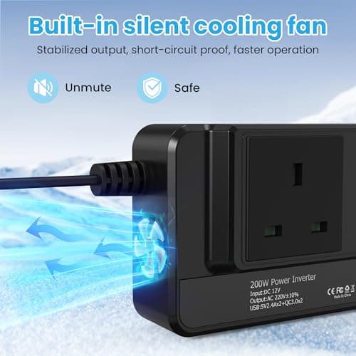 200W Car Voltage Converter Inverter with 2 Sockets and 4 USB Ports Fast Charging Car Charger DC 12V to AC 230V with Cigarette Lighter Plug for Business Trips and Vacation — view 4