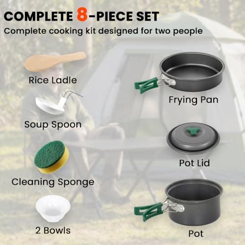 Outsunny Camping Cookware Set, 8-Piece Ultralight Kit for 2 People, Grey — view 3