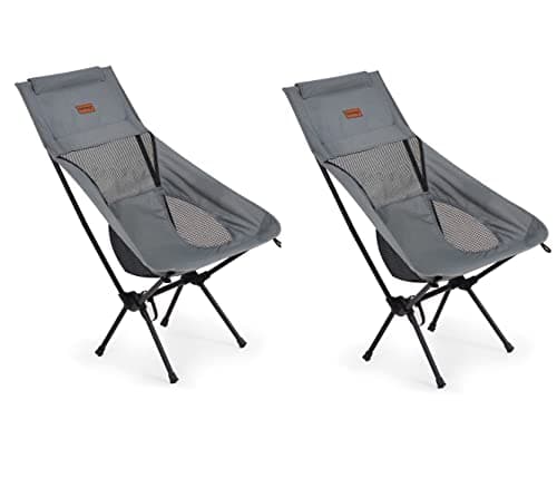 Rainberg Ultra Lightweight High Back Camping Chair, Folding Chair, Camping Chairs for Adults, Foldable Garden Outdoor Picnic BBQ Chairs. (Pack of 2, Grey)