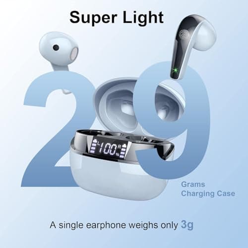 Wireless Earbuds, Bluetooth 5.3 Earphones with HiFi Stereo Deep Bass 4 ENC Mics, Wireless Earphones Dual LED Display, 35 H Playtime Earbuds Noise Cancelling, IP7 Waterproof In Ear Headphones, USB-C. — view 5