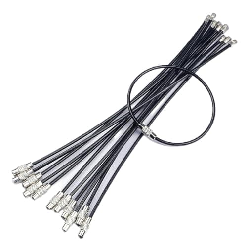 Uniclife 12 Pcs Black Wire Keychain Cable Large Stainless Steel Key Ring Loop Holder for Outdoor Hiking Heavy Duty Connectable Luggage Tag Keeper for Sport and Travel, 16 cm