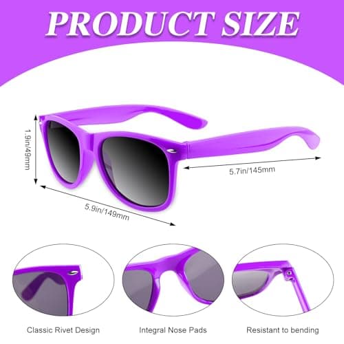 BOUBONI Colorful Party Sunglasses Bulk 20 Packs for Wedding Beach Summer Pool Party Supplies Goodie Bags Stuffers (Purple, Millimetres, 145) — view 2