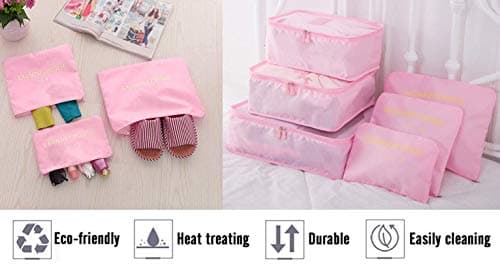 Vicloon Travel Luggage Organizers,Complete Set of Different Packing Cubes Waterproof Travel Storage Bags,Organizers Nylon Suitcases, Pink, Grande — view 4