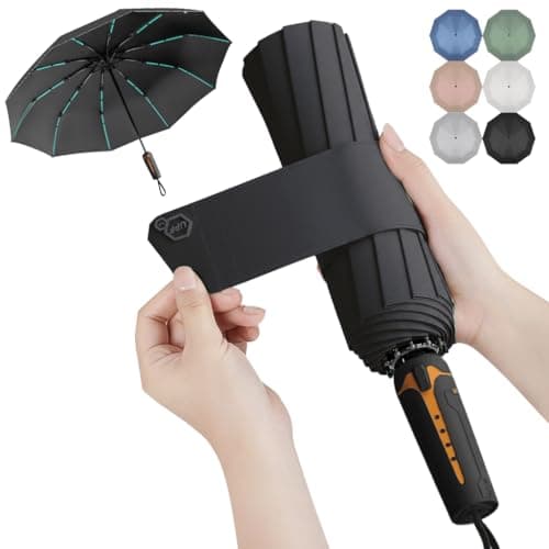 LEVADA Large Windproof Automatic Umbrella 105cm, Heavy Duty with 10 Triple-Reinforced Ribs, Double Layer UV Protection Canopy, Strong & Durable Folding Umbrella (Black)