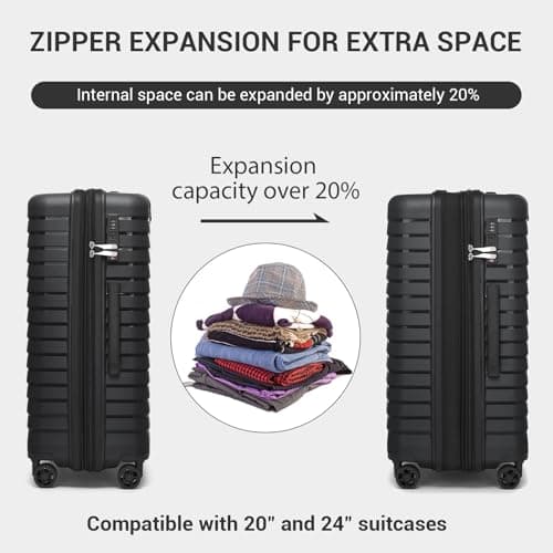 Kono 20 Inch Expandable Cabin Suitcase with Cup Holder & Side Hook, Lightweight PP Hard Shell Carry On Luggage for Short Trips, Airline Approved Small Travel Case (Black) — view 6
