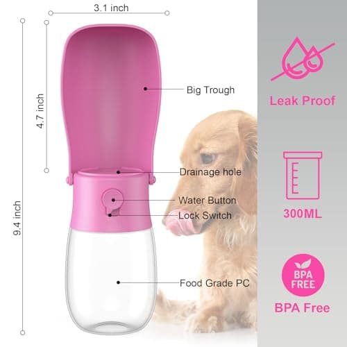 Gezimetie Dog Water Bottle - Foldable Dog Water Dispenser for Walking with Dog Waste Bag, Portable Pet Water Bottle for Travel, BPA Free Water Bottle for Cat, Rabbit,Puppy and Other Animal 300ML — view 2
