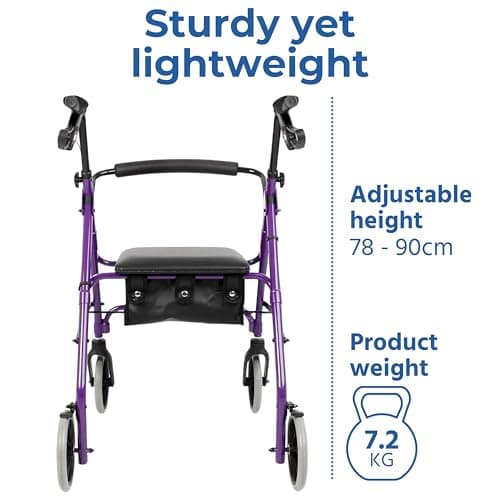 Days Rollator Walker with Seat – Lightweight Walking Aids Rollator, Adjustable Walking Frame with Wheels, Safe-Lock Brakes & Comfort Handles, Folding Mobility Aid for Users 5'1"–5'11" – Small, Blue — view 4