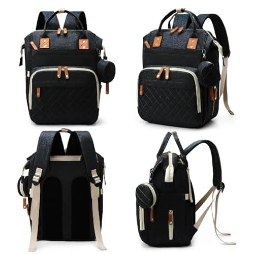Hushco Lightweight Baby Changing Bag Unisex Backpack Nappy Bags Diaper Travel Bag for Mom and Dad | Pacifier Holder | Stroller/Pram Straps | USB Port (Black — view 4
