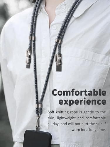 Mobitel Phone Lanyard Charging Cable 65W 4-in-1 USB C Fast Charging Cable Crossbody Anti-Theft Phone Lanyard USB-A USB-C to USB-C & iPhone Cable 1.2m Charging Strap for iPhone Samsung Google Pixel — view 3