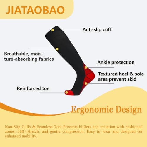 JIATAOBAO Compression Socks for Men & Women 20-30 mmHg Medical Grade – Graduated Support for Running, Travel, Nursing & Pregnancy Boost Circulation, Reduce Swelling, Anti-Slip Design (red, L/XL) — view 4