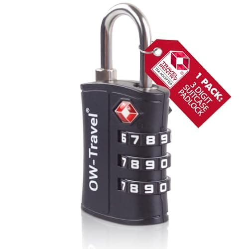 OW-Travel Suitcase Locks, TSA Approved Luggage Padlocks, Black ABS, 1 Pack