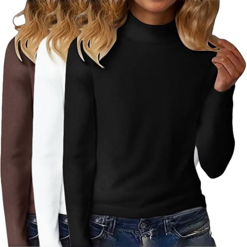 Womens 3 Pack Long Sleeve Tops Turtleneck Jumpers Long Sleeves Mock Neck Thermal Base Layer Top Slim Fit Warm Wicking Underwear Lightweight Breathable & Easy Care Shirts Ladies Winter Soft Pullover — view 3