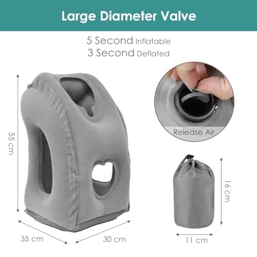 CECOMBINE Inflatable Travel Neck Pillow, Flight Pillow Travel Accessories, Office Lunch Break, Train and Plane Essentials Air Neck Pillows, Head Support Pillow, Adjust Sleeping Position (Grey) — view 4