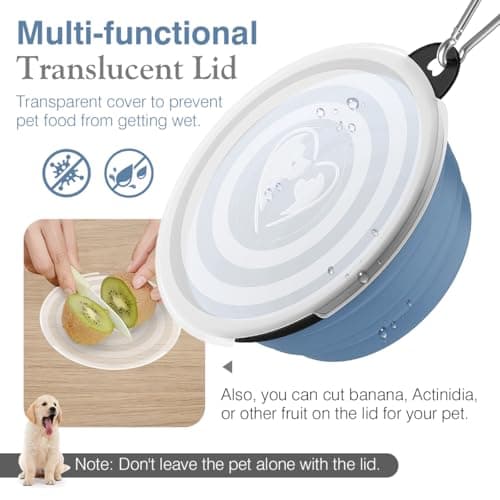 Pawaboo Collapsible Travel Dog Bowls 2 Pack with Lids & Carabiners Silicone — view 2