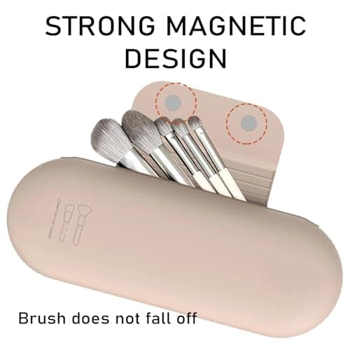 ZXTGBQ Silicone Makeup Brushes Bag Washable Cosmetic Brushes Holder Travel Silicone Cosmetic Bag Soft and Portable with Anti-Fall Out Magnetic Closure for Women Girls (Khaki) — view 6