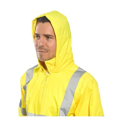 Portwest UH440 Mens Hi Vis Rain Jacket Waterproof Lightweight Reflective Safety Workwear Packable Hooded Vented Back Construction Roadwork Highway Rail, Yellow, XXL — view 6
