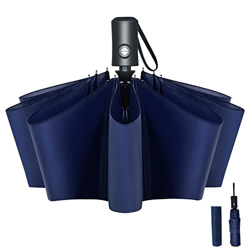 Vicloon Travel Umbrella, Folding Umbrella, 8 Ribs Compact Windproof Umbrella, Auto Open/Close, Sturdy Reinforced Canopy Automatic Portable Umbrella for Men&Women (Blue) — view 2