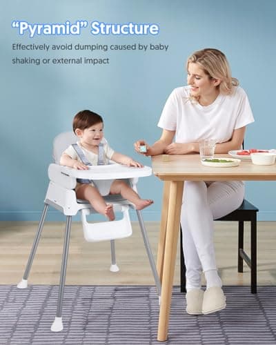 Bellababy 3 in 1 Baby High Chair, Convertible Highchair to Booster Seat & Toddler Play Chair, Foldable Feeding Chair with 5 Point Harness, Removable Washable Tray & Waterproof PU Mat for 6–36 Months — view 2