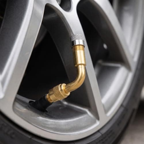 Rovelin 2 PCS Tire Valve Adapter and Tyre Valve Extension 90 Degree Brass, Universal Bike Pump Adaptor for Car Motorcycle Bicycle and Truck, Tyre Inflator Adaptor with Metal Caps — view 3