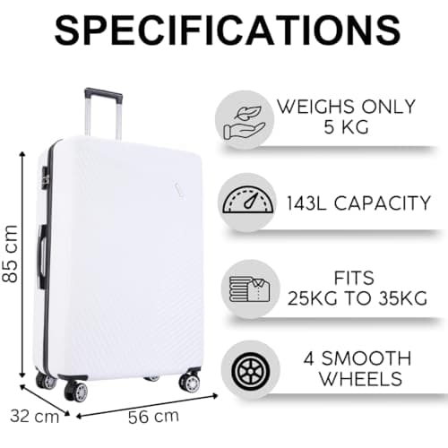FLYMAX 32" Extra Large Suitcase 4 Wheel Lightweight Suitcases Luggage Hard Shell ABS Travel Case Hold Check in Fits 23kg - 35kg + 3 Digit Lock + 1 Year Warranty 125 Litre Capacity — view 2