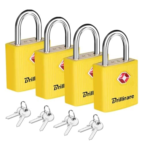Brillirare 4 Pack TSA Approved Luggage Locks with Keys, Travel Padlock, Zinc Alloy Waterproof Keyed Lock, TSA Outdoor Metal Lock for Lockers, Bags, Backpack, Gym, Gate-Yellow
